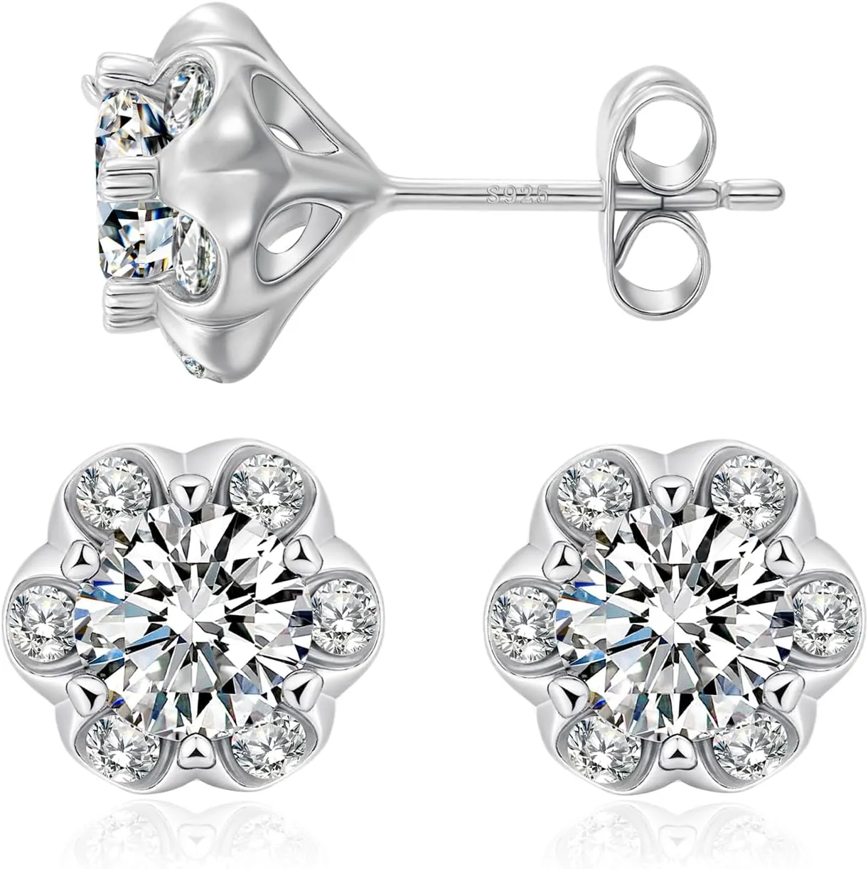Moissanite Flower Stud Earrings for Women & Men 0.6CT-2CT D Color VVS1 18k White Gold Plated 925 Sterling Silver Hypoallergenic Earrings Lab-Grown Diamond Gift Jewelry with GRA Certification
