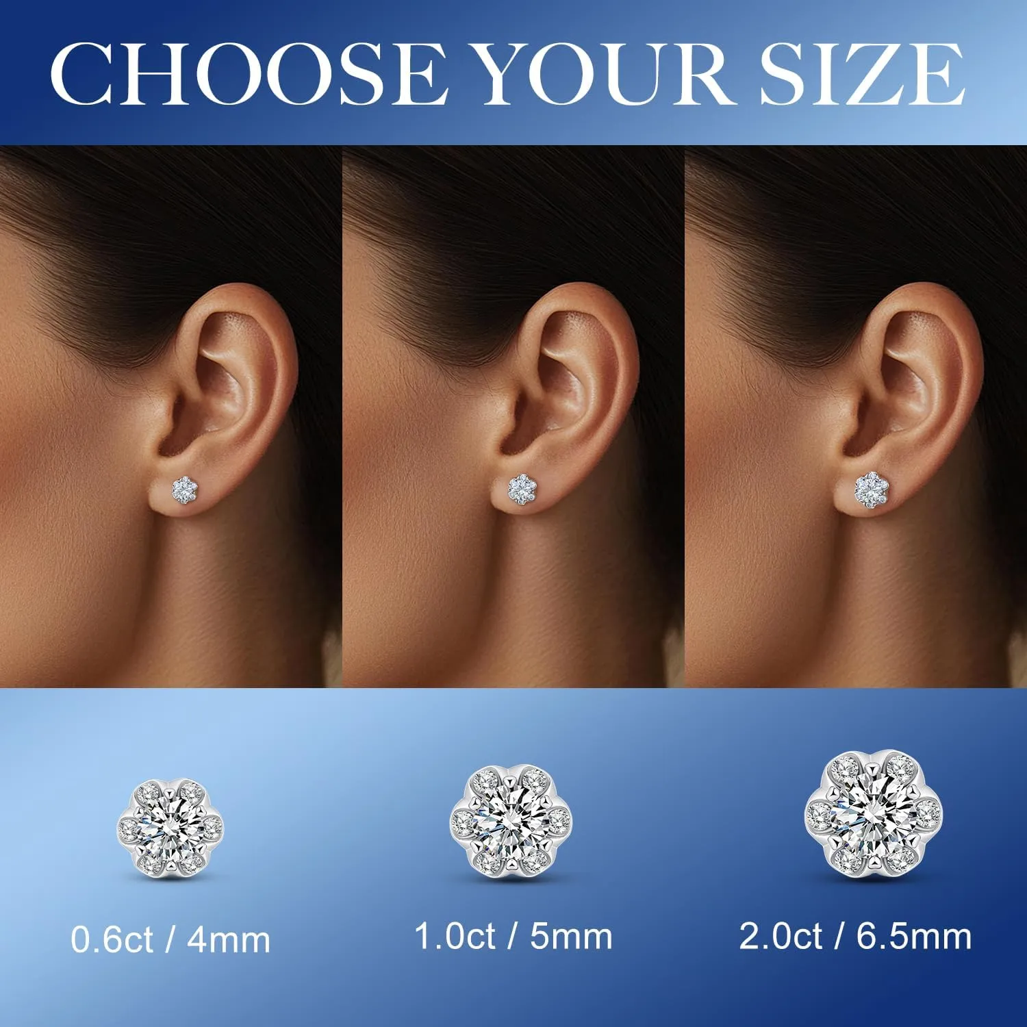 Moissanite Flower Stud Earrings for Women & Men 0.6CT-2CT D Color VVS1 18k White Gold Plated 925 Sterling Silver Hypoallergenic Earrings Lab-Grown Diamond Gift Jewelry with GRA Certification