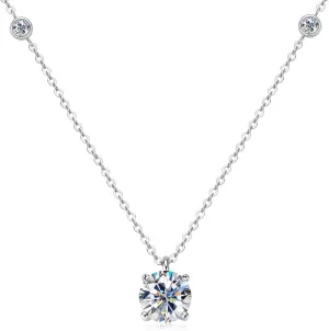 Moissanite Necklace for Women, 2 CT Round D Color VVS1 Clarity Moissanite Station Pendant 925 Sterling Silver Necklaces Christmas Anniversary Birthday Mothers Day Jewelry Gifts for Her