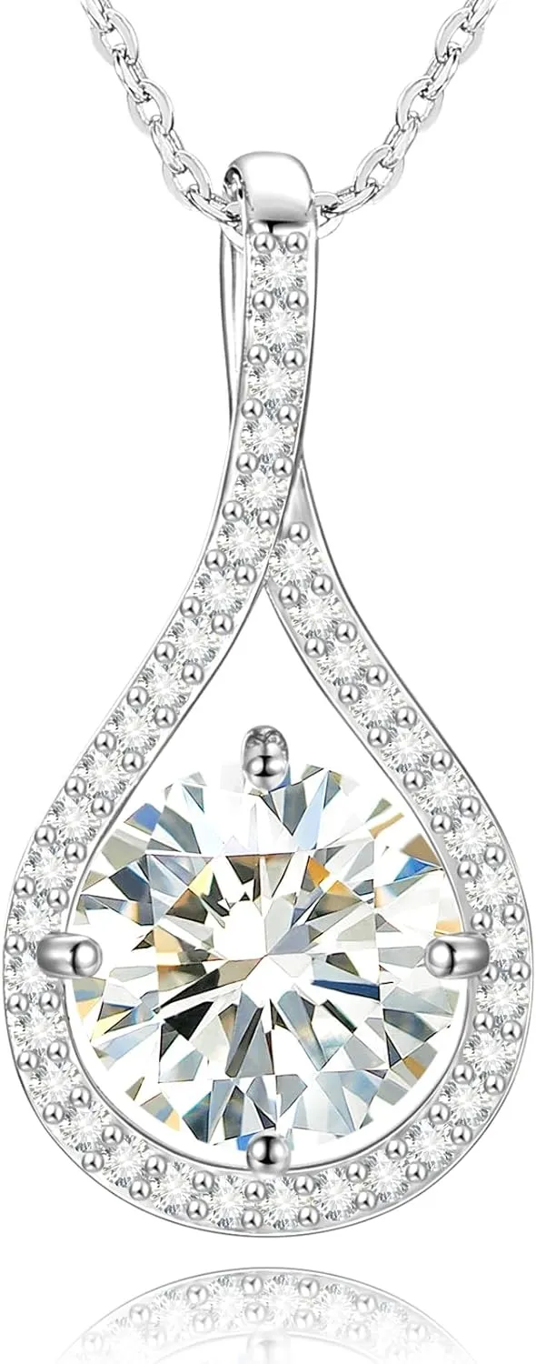 Moissanite Necklace Gift for Women, 925 Sterling Silver 18K White/Yellow Gold Plated 0.5-6.0CT Moissanite Pendant for Her, Anniversary Day, Birthday, Wedding - to My Wife, Mom