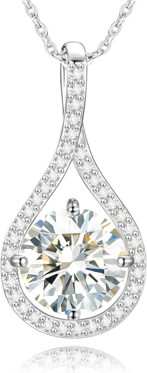 Moissanite Necklace Gift for Women, 925 Sterling Silver 18K White/Yellow Gold Plated 0.5-6.0CT Moissanite Pendant for Her, Anniversary Day, Birthday, Wedding - to My Wife, Mom