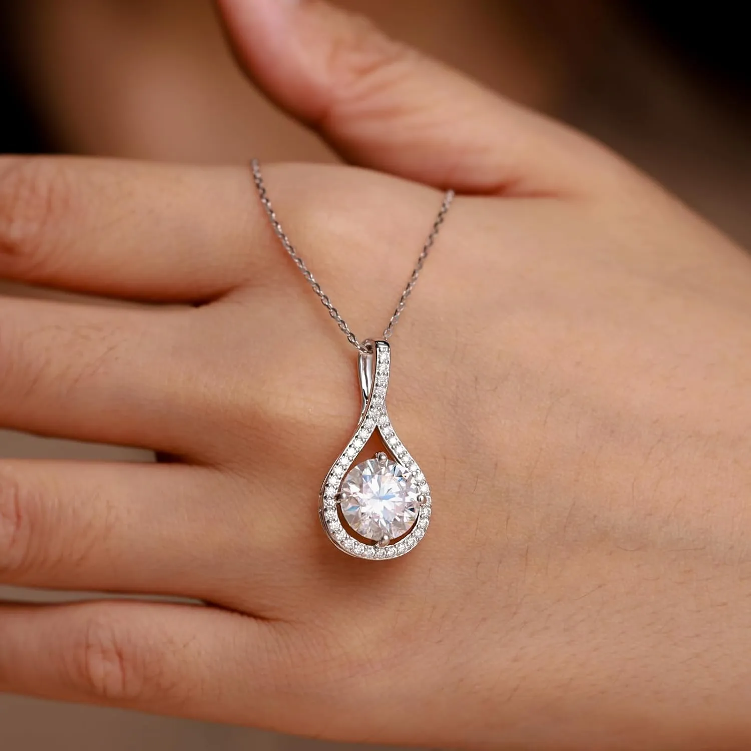 Moissanite Necklace Gift for Women, 925 Sterling Silver 18K White/Yellow Gold Plated 0.5-6.0CT Moissanite Pendant for Her, Anniversary Day, Birthday, Wedding - to My Wife, Mom