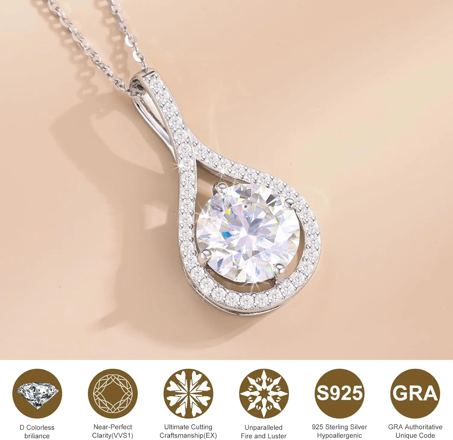 Moissanite Necklace Gift for Women, 925 Sterling Silver 18K White/Yellow Gold Plated 0.5-6.0CT Moissanite Pendant for Her, Anniversary Day, Birthday, Wedding - to My Wife, Mom