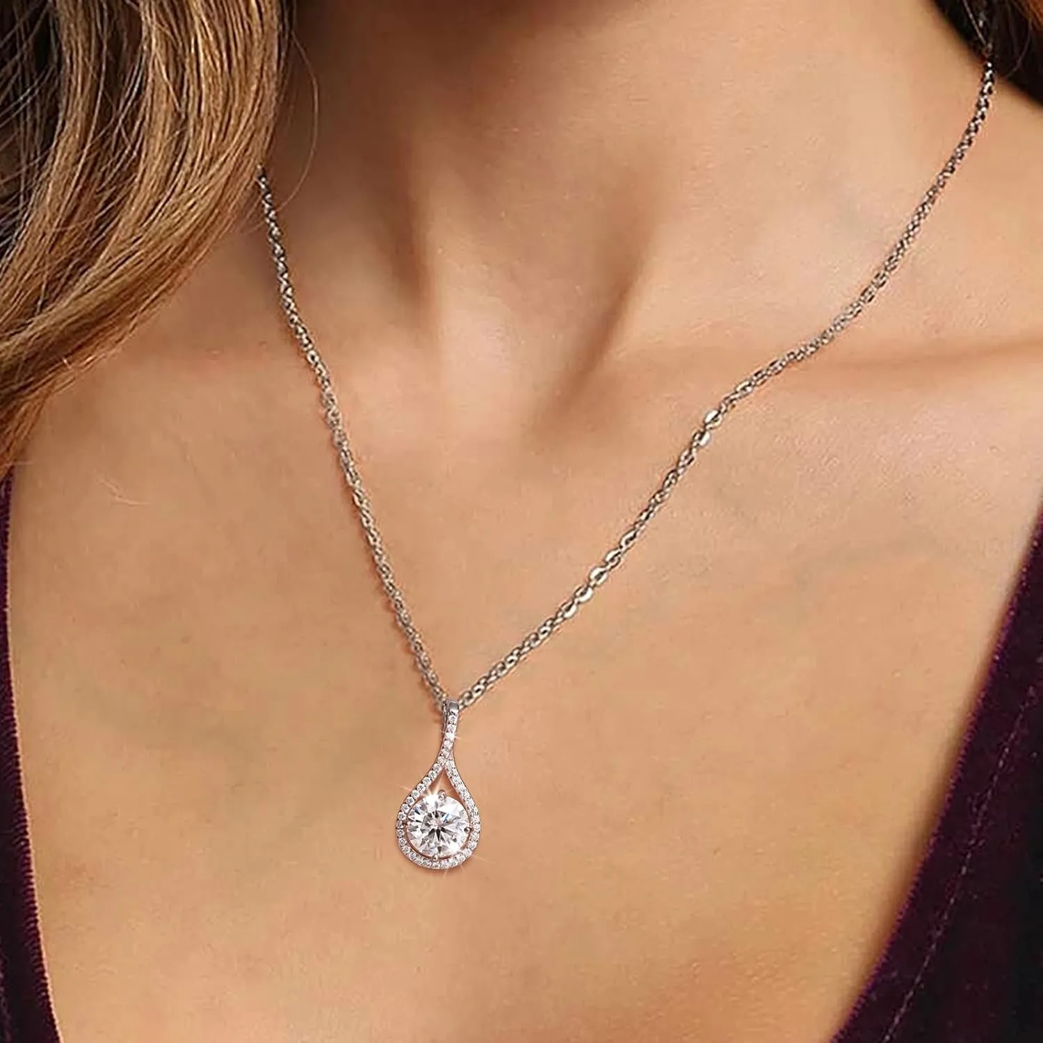Moissanite Necklace Gift for Women, 925 Sterling Silver 18K White/Yellow Gold Plated 0.5-6.0CT Moissanite Pendant for Her, Anniversary Day, Birthday, Wedding - to My Wife, Mom