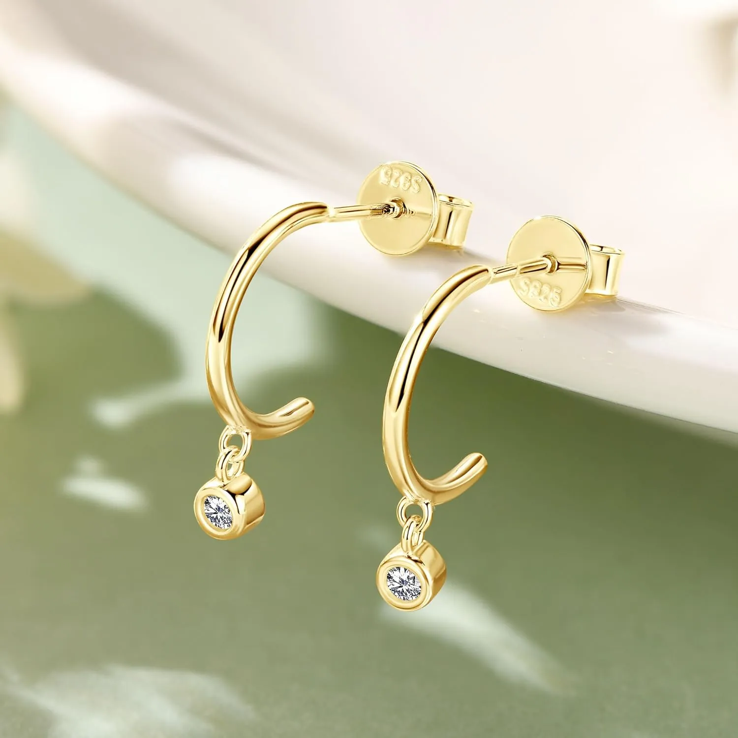 Moissanite Small Open Huggie Hoop Earrings, 925 Sterling Silver Dainty Tiny Drop Earring with Sparkling VVS1 Lab Grown Imitation Diamond Hypoallergenic Jewelry Valentine's Day Birthday Christmas Gift for Women