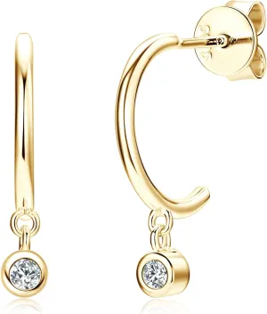 Moissanite Small Open Huggie Hoop Earrings, 925 Sterling Silver Dainty Tiny Drop Earring with Sparkling VVS1 Lab Grown Imitation Diamond Hypoallergenic Jewelry Valentine's Day Birthday Christmas Gift for Women