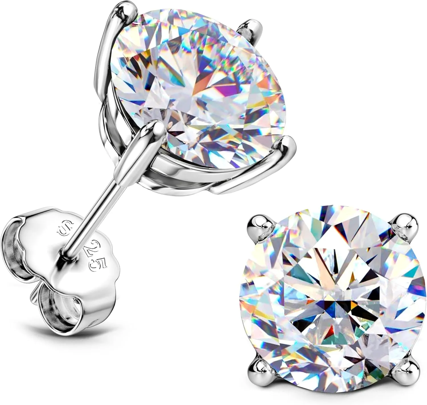 Moissanite Stud Earrings : 18K White Gold Plated Solid 925 Sterling Silver Earring Hypoallergenic Dainty Flat Back Stud Earrings Jewelry for Women Men D Color VVS1 Clarity
