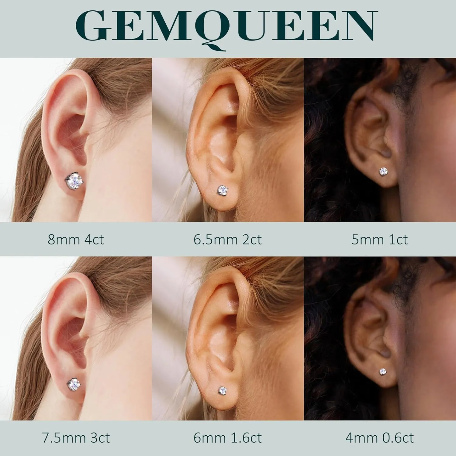 Moissanite Stud Earrings : 18K White Gold Plated Solid 925 Sterling Silver Earring Hypoallergenic Dainty Flat Back Stud Earrings Jewelry for Women Men D Color VVS1 Clarity