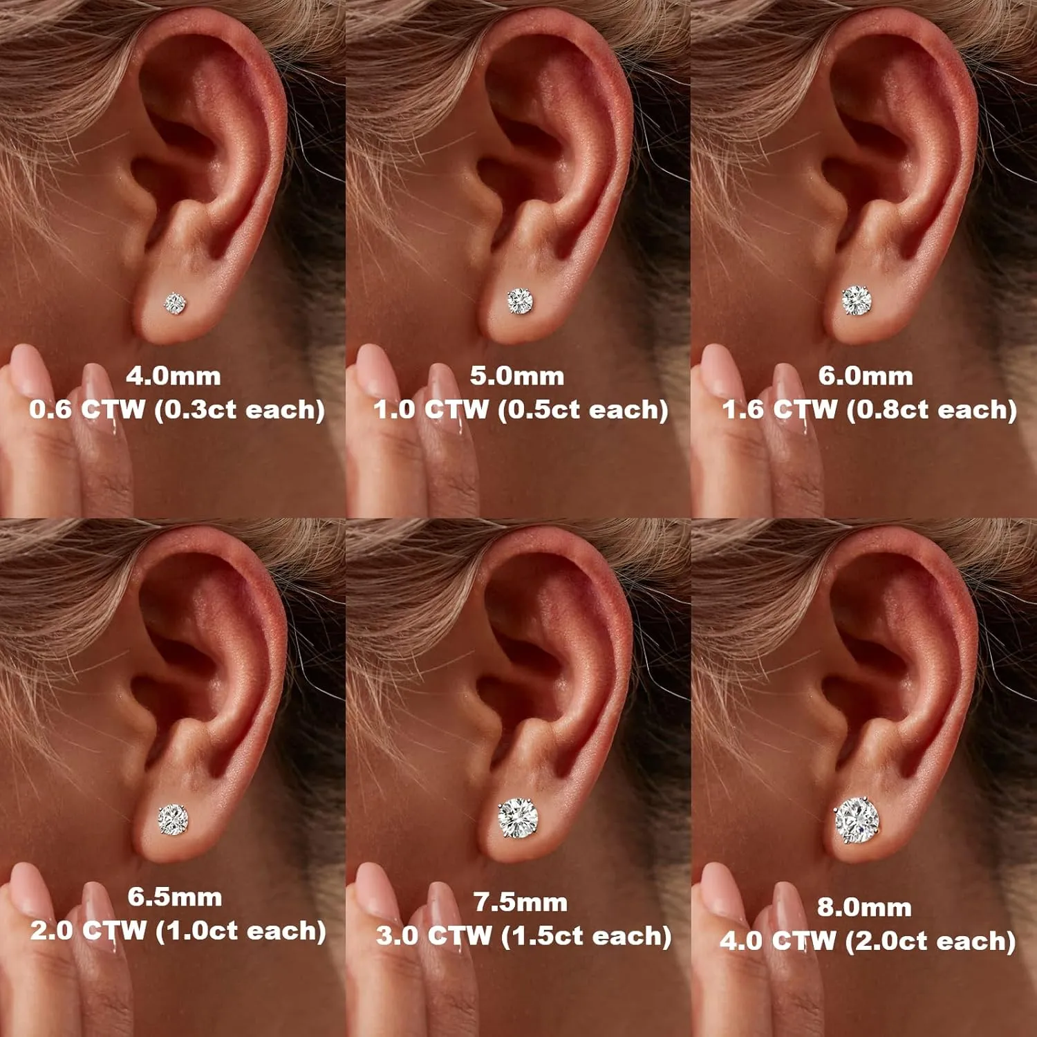 Moissanite Stud Earrings, Round Cut D Color VVS1 Clarity Lab Created Moissanite Earrings Studs 18K White Gold Plated 925 Sterling Silver Jewelry for Women Men