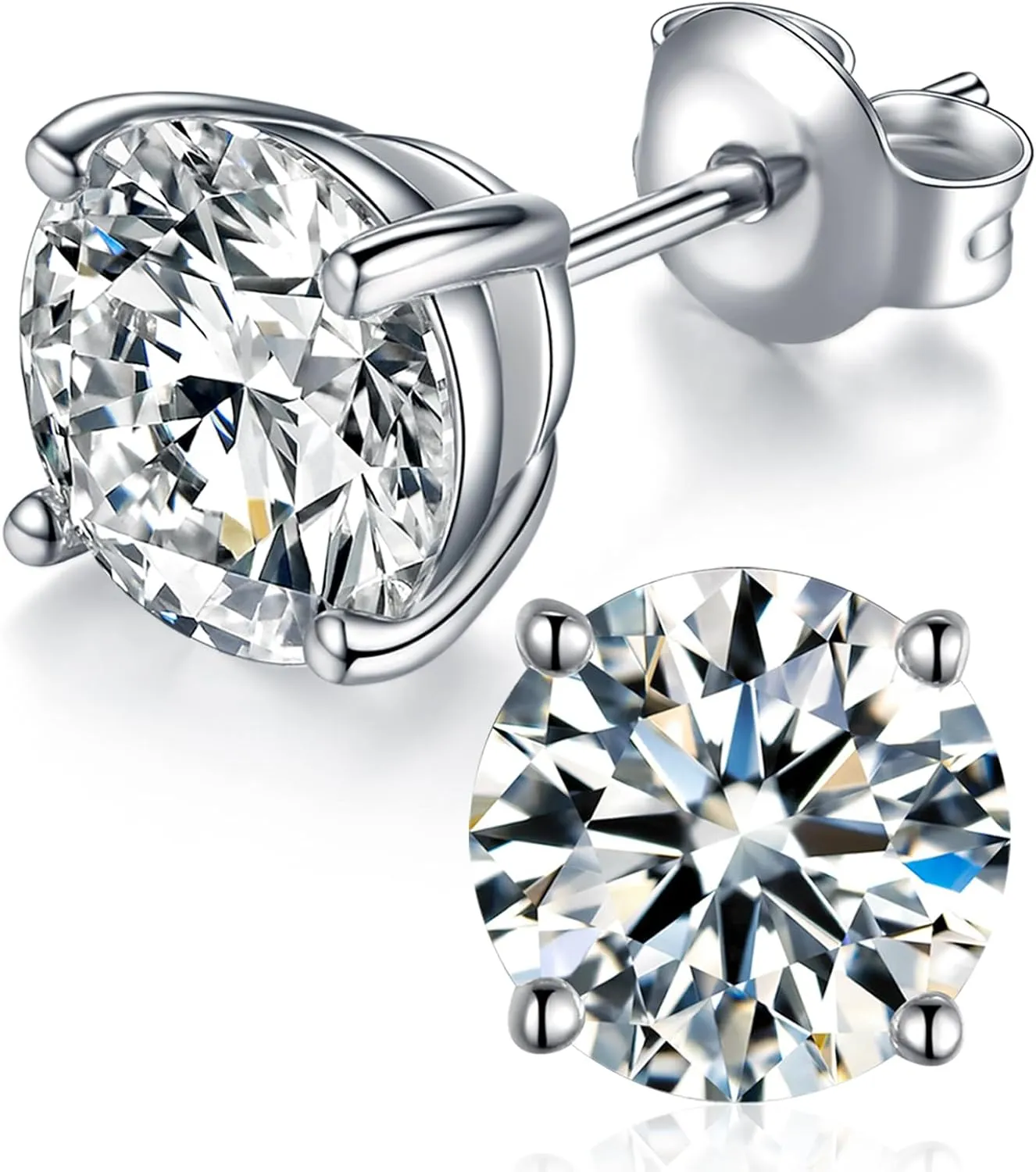 Moissanite Stud Earrings, Round Cut D Color VVS1 Clarity Lab Created Moissanite Earrings Studs 18K White Gold Plated 925 Sterling Silver Jewelry for Women Men