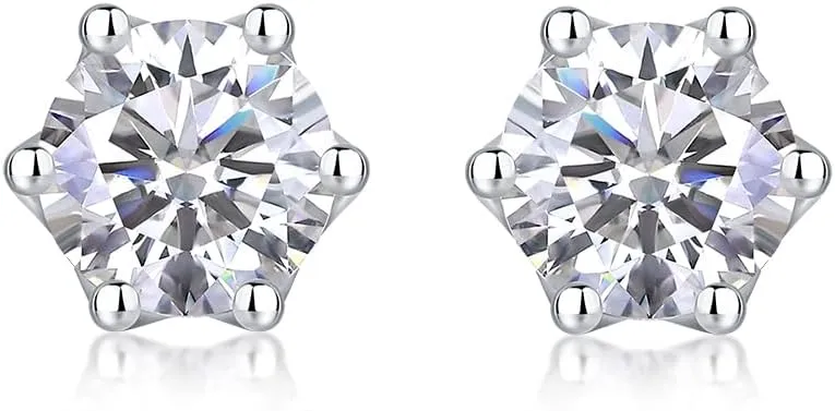 Moissanite stud earrings, S925 sterling silver gold plated, D color round cut VVS1 Moissanite, gift box, GRA certificate for loved ones elaborate gift