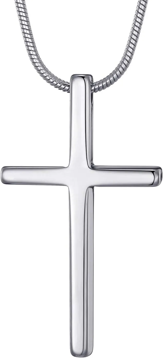 MOO&LEE Tungsten Carbide Simple Cross Necklace for Men and Women, Unisex Pendant with Stainless Steel Snake Chain