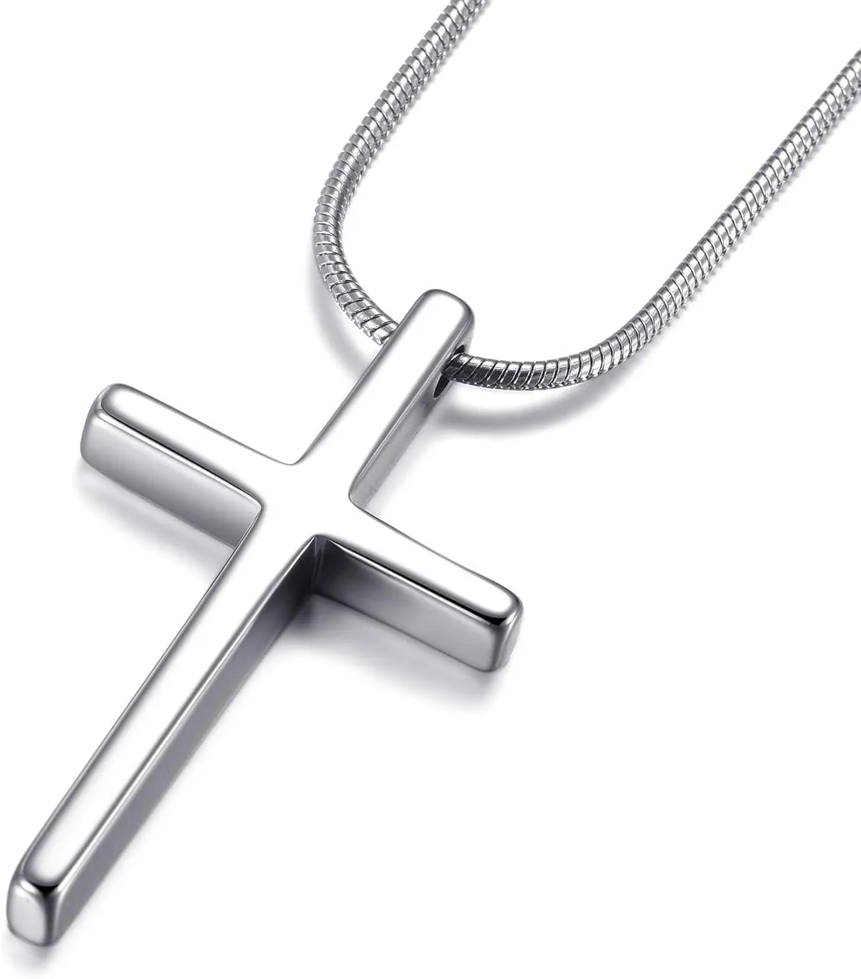 MOO&LEE Tungsten Carbide Simple Cross Necklace for Men and Women, Unisex Pendant with Stainless Steel Snake Chain