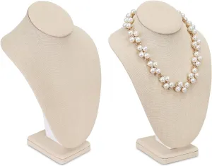 MOOCA 2 Pcs Necklace Chain Jewelry Bust Display Holder Stand, Display Mannequin, Necklace Bust Stand, Pendant Chain Organizer for Women, Tan Linen