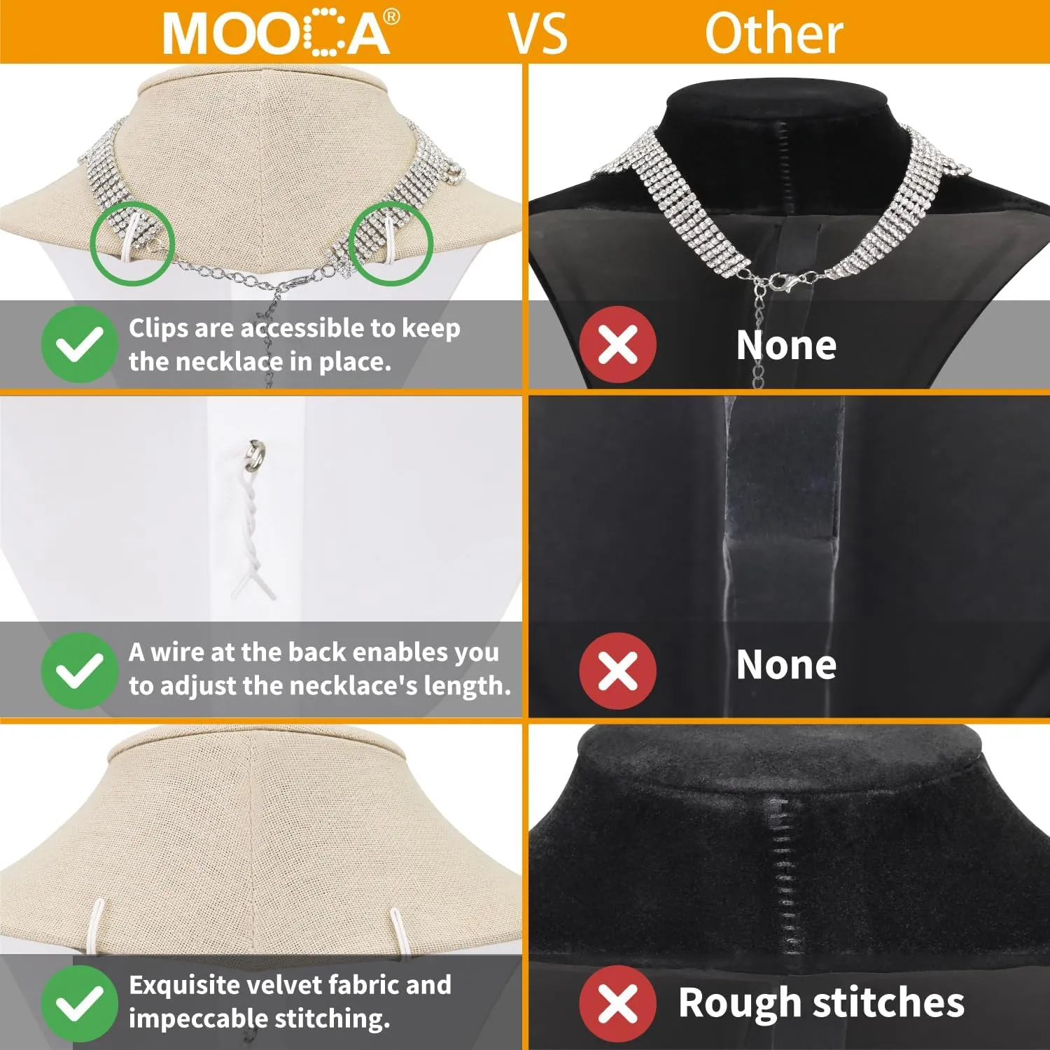 MOOCA Necklace Chain Jewelry Bust Display Holder Stand, Display Necklace Mannequin, Necklace Bust Jewelry Bust Stand, Pendant Chain Organizer for Women 8" W x 4 1/4" D x 11 1/4" H, Tan Linen