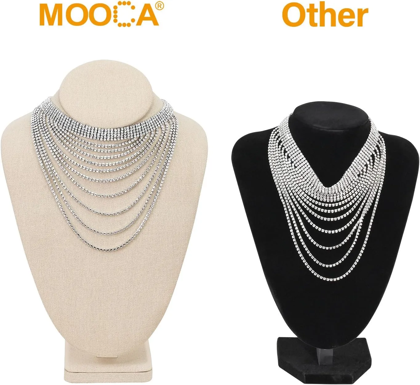 MOOCA Necklace Chain Jewelry Bust Display Holder Stand, Display Necklace Mannequin, Necklace Bust Jewelry Bust Stand, Pendant Chain Organizer for Women 8" W x 4 1/4" D x 11 1/4" H, Tan Linen