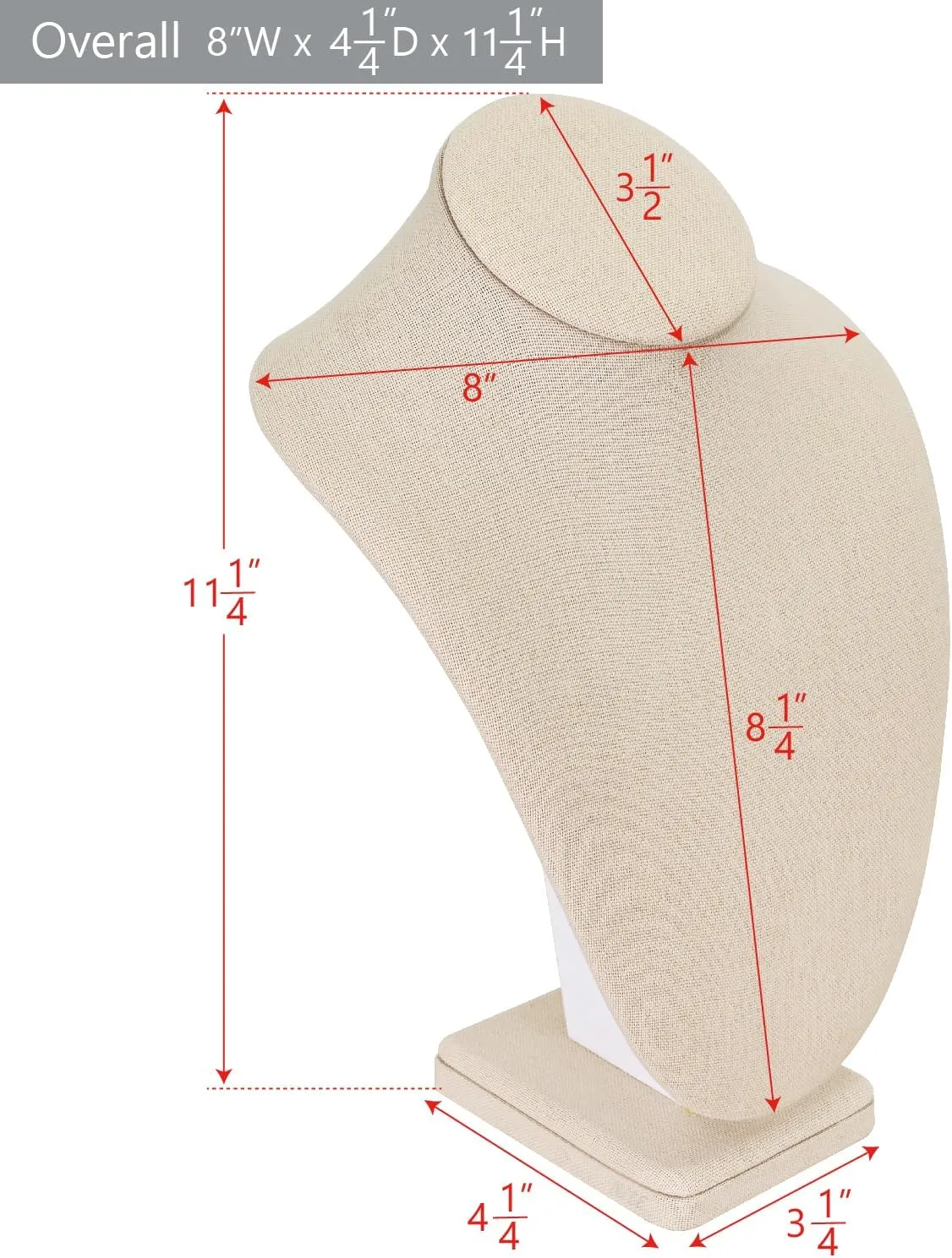 MOOCA Necklace Chain Jewelry Bust Display Holder Stand, Display Necklace Mannequin, Necklace Bust Jewelry Bust Stand, Pendant Chain Organizer for Women 8" W x 4 1/4" D x 11 1/4" H, Tan Linen