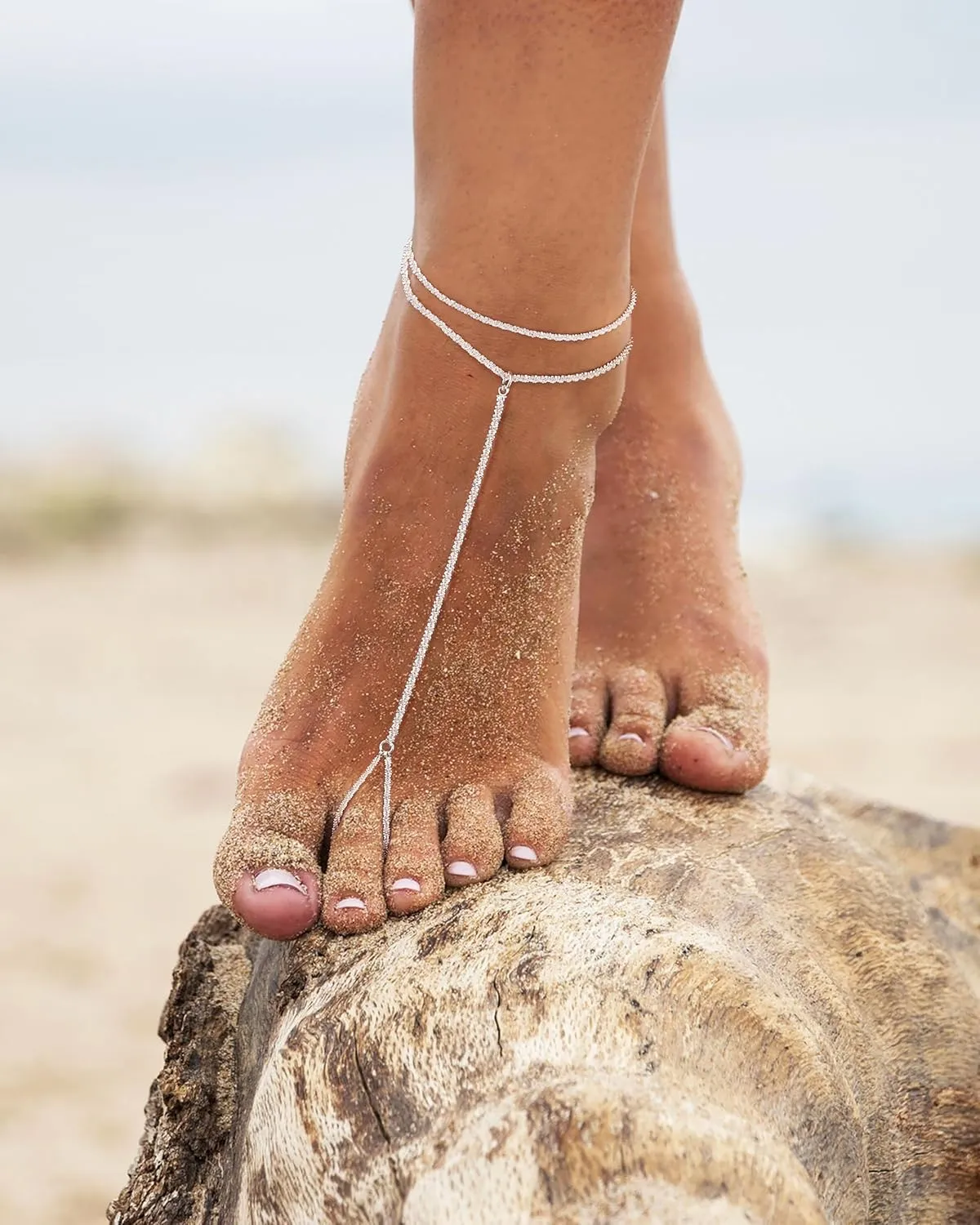Moodear Ankle Bracelets for Women No Tarnish - Trendy Waterproof 14K Gold/Sterling Silver Plated Glitter Anklets for Women Layered Foot Toe Link Chain Rings for Women Summer Anklet Dainty Jewelry Gift