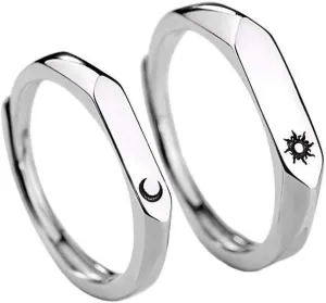 Moon And Sun Rings For Couples Best Friends Adjustable Matching Promise Cute Dainty Simple Couples Rings Moon And Sun Set For Him And Her