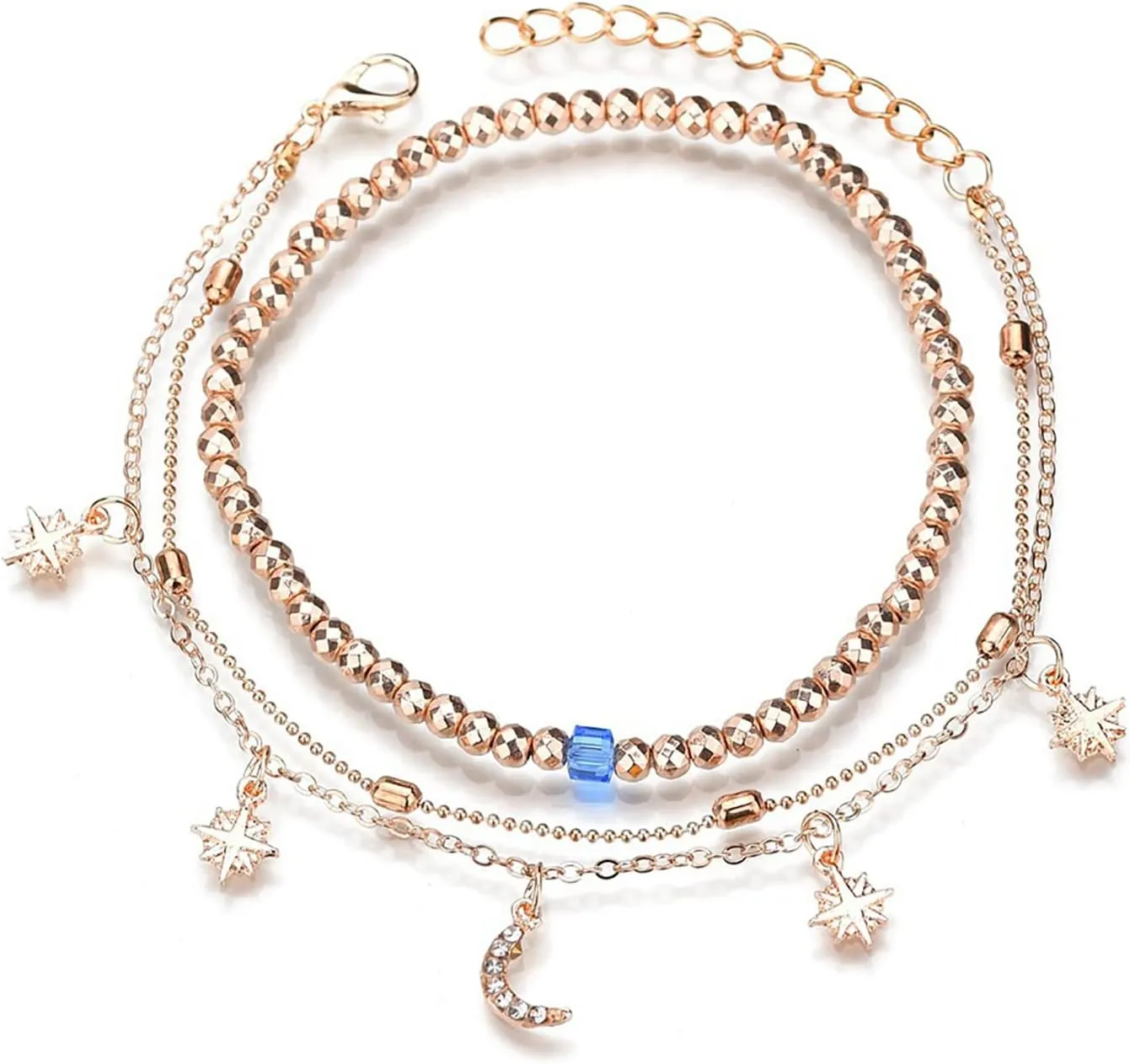 Moon Crescent Anklet Bracelet Turquoise Multilayer Hands Tassels Foot Chain Jewelry for Women