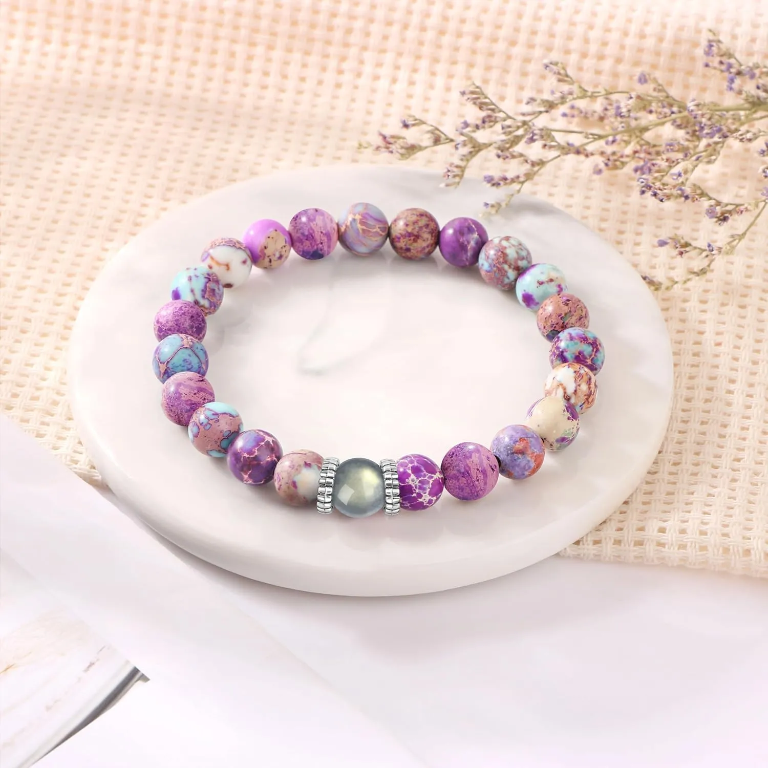        Moonstone Bracelets Colorful Imperial Jasper    Christmas Mother's Day Gifts for Mom Daughter Granddaughter Sister Niece Grandma