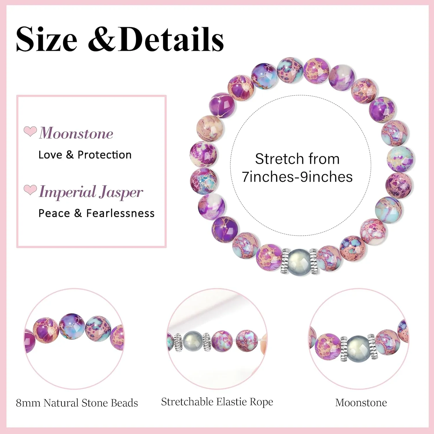        Moonstone Bracelets Colorful Imperial Jasper    Christmas Mother's Day Gifts for Mom Daughter Granddaughter Sister Niece Grandma