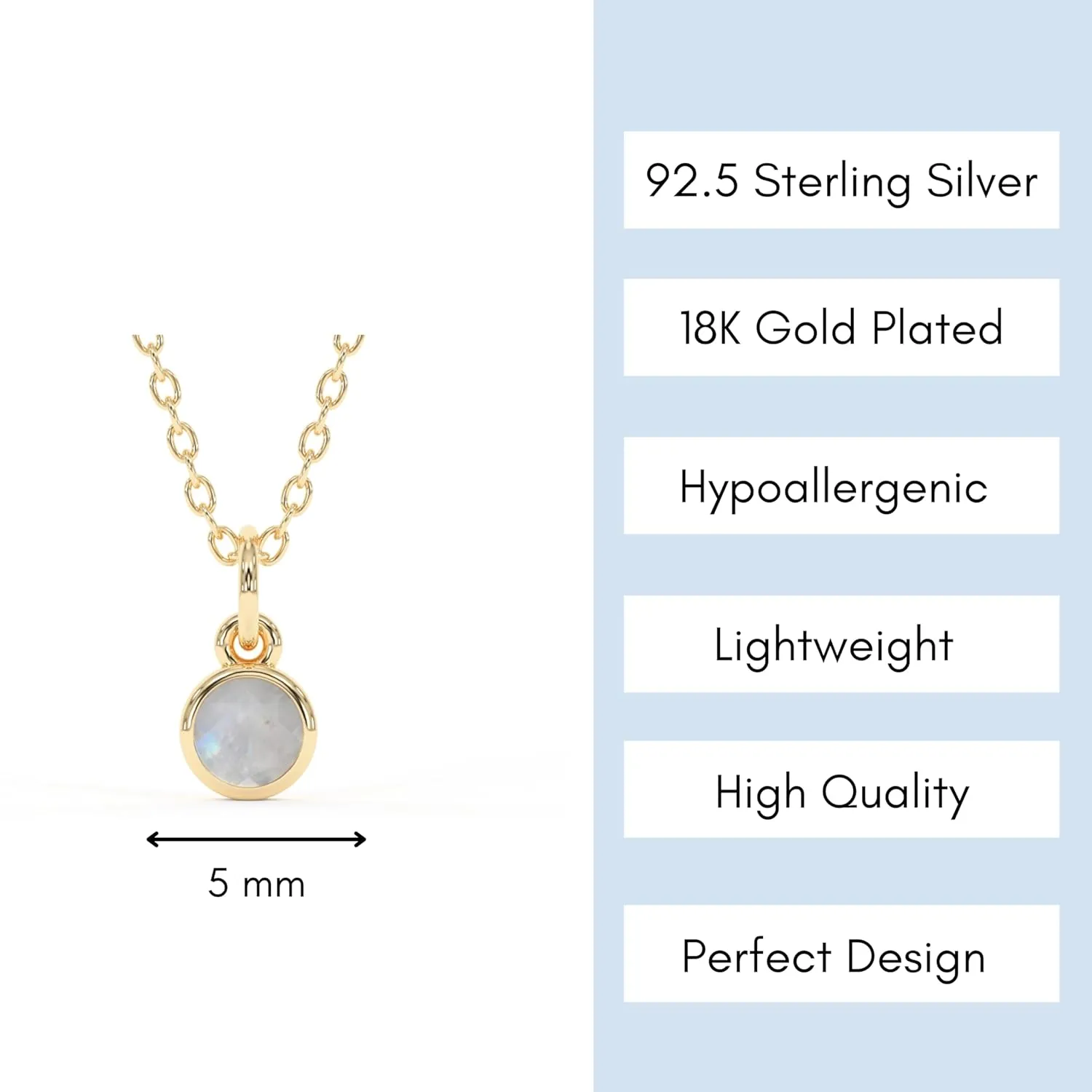 Moonstone Necklace for Women, Premium Gold Minimalist Round Necklaces - Tarnish Free 18K Gold Plated Certified S925 Classic Statement Necklace Gold Jewelry for Women - Mothers Day Gifts for Mom Wife