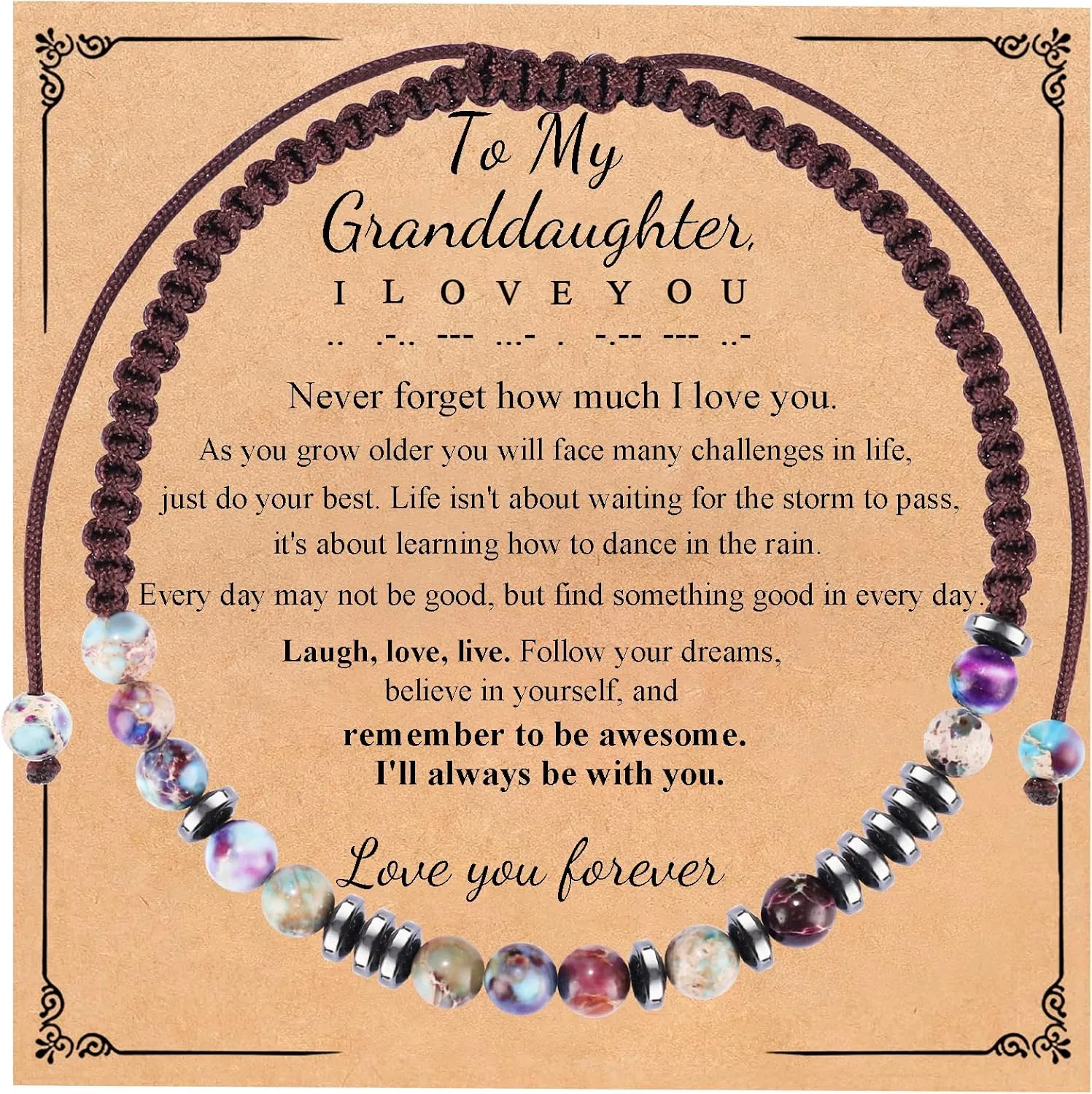 Morse Code Bracelets for Women Men Mothers Day Fathers Day Birthday Christmas Anniversary Memorial Graduation I Love You Tiger Eyes Imperial Stone Beads Bracelet Jewelry Gifts