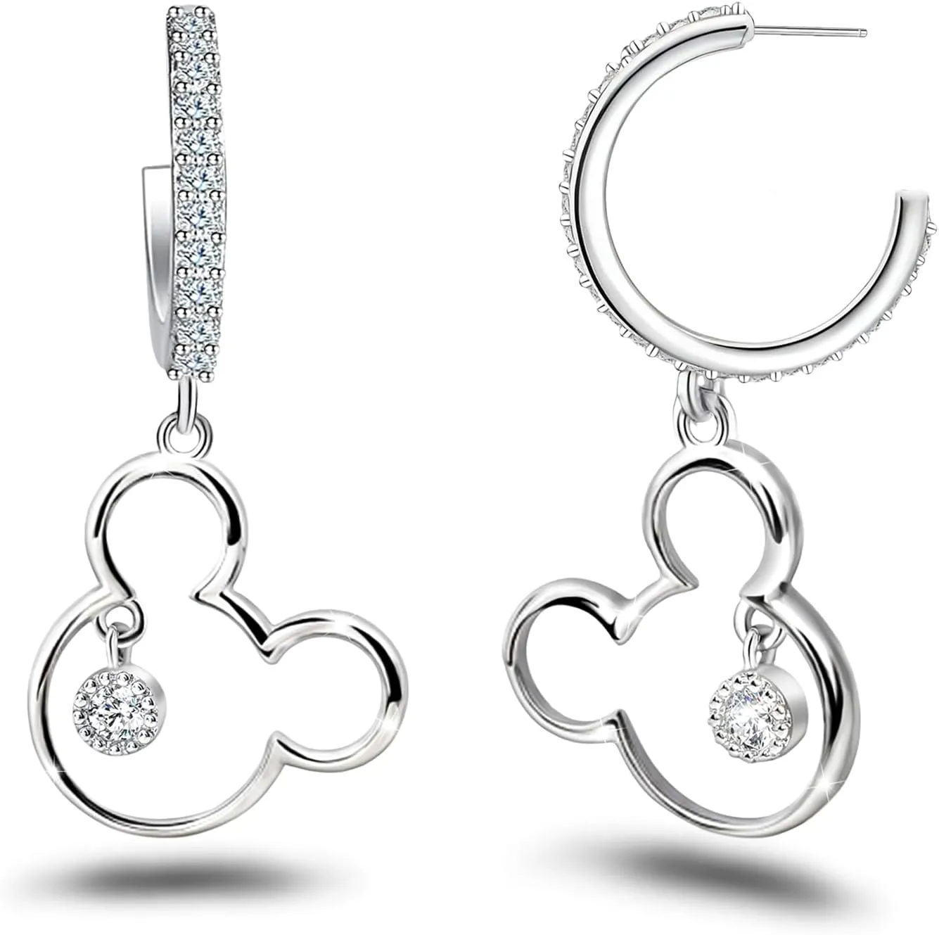 Mouse Earrings for Women Sterling Silver White Gold Mouse Open Hoop Earrings Sparkling CZ Lucky Cute Mini Stud Earrings Animal Fashion Hypoallergenic Princess Jewelry Gifts for Daughter Birthday