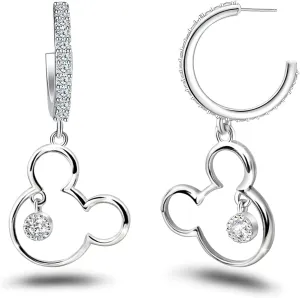 Mouse Earrings for Women Sterling Silver White Gold Mouse Open Hoop Earrings Sparkling CZ Lucky Cute Mini Stud Earrings Animal Fashion Hypoallergenic Princess Jewelry Gifts for Daughter Birthday