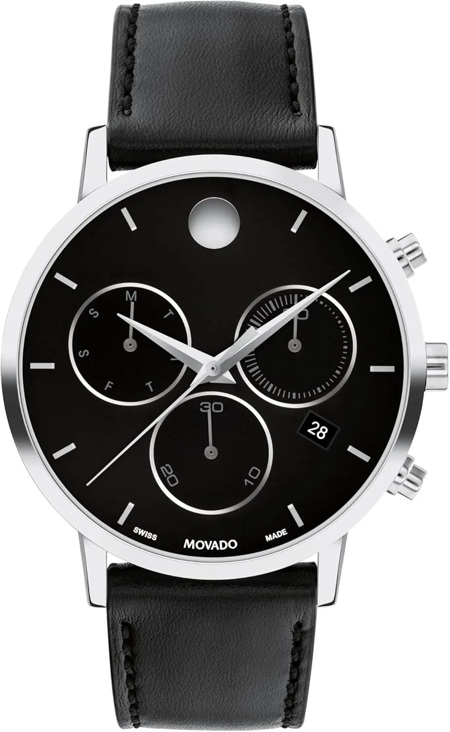 Movado Museum Classic Men's Swiss Chronograph Watch with Quartz Movement, Calfskin Strap, Water Resistance 3ATM/30 Meters - Classic Luxury Timepiece - Gift for Him - 42mm