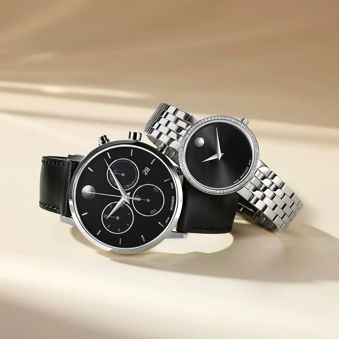 Movado Museum Classic Men's Swiss Chronograph Watch with Quartz Movement, Calfskin Strap, Water Resistance 3ATM/30 Meters - Classic Luxury Timepiece - Gift for Him - 42mm