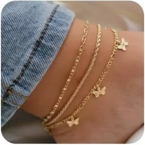 MOZAKA Gold Ankle Bracelets for Women, 14k Gold Plated Waterproof Cuban Link Chain Anklets Set, Layered Anklet Bracelets for Women Adjustable Size Beach Gift