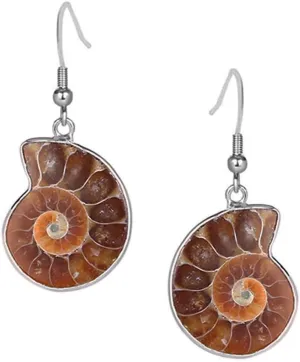 Mrotrida Women's Conch Shell Fossils Earrings Natural Snail Ammonite Dangle Earrings 1Pair