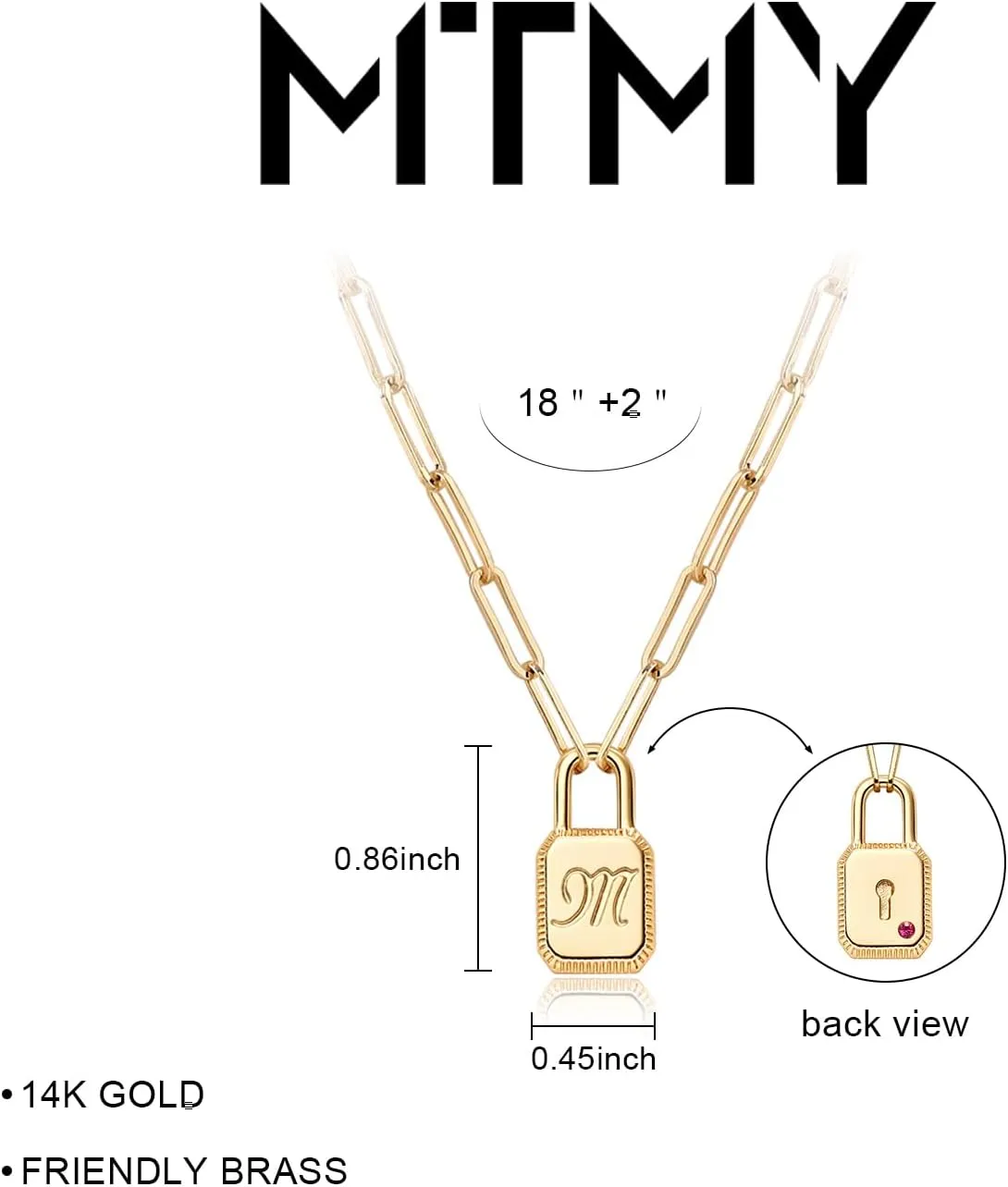 MTMY Lock Necklace, 14K Gold Plated Adjustable Paperclip Chain Dainty Lock Pendant Necklace Personalized Engraved Letter Jewelry for Women