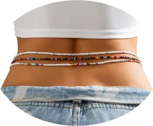 Multi-Layered Coloful Beads Waist Chain Sets Summer Beach Elastic Beaded Belly Body Chain Jewelry Bikini Sexy Bead Body Accessories Simple Beads Anklet Bracelets for Women