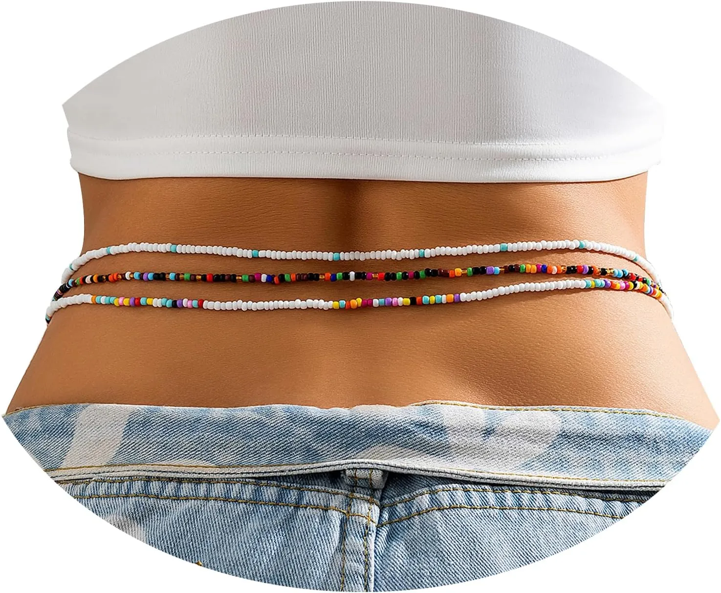 Multi-Layered Coloful Beads Waist Chain Sets Summer Beach Elastic Beaded Belly Body Chain Jewelry Bikini Sexy Bead Body Accessories Simple Beads Anklet Bracelets for Women