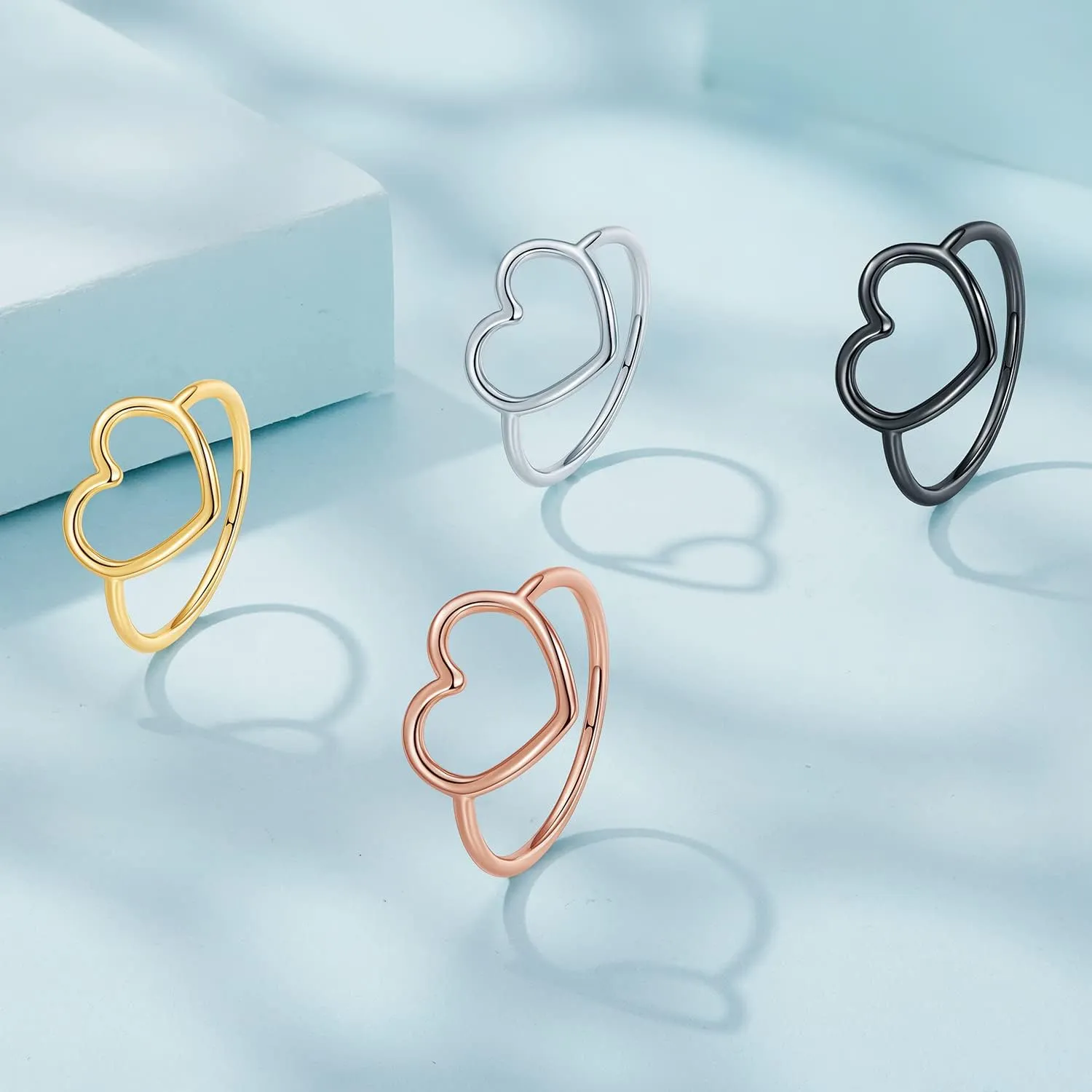 MUNDELL Sterling Silver 925 Simple Minimalist Heart Finger Rings for Women Wedding Engagement Statement Jewelry