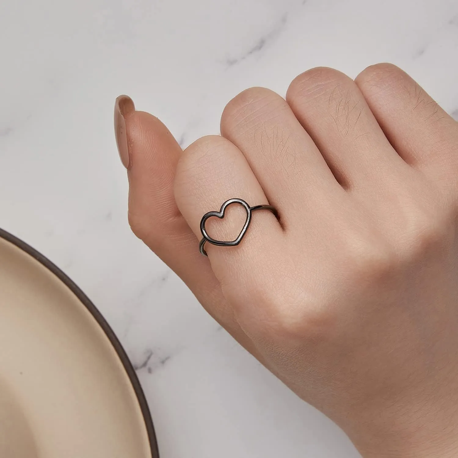 MUNDELL Sterling Silver 925 Simple Minimalist Heart Finger Rings for Women Wedding Engagement Statement Jewelry