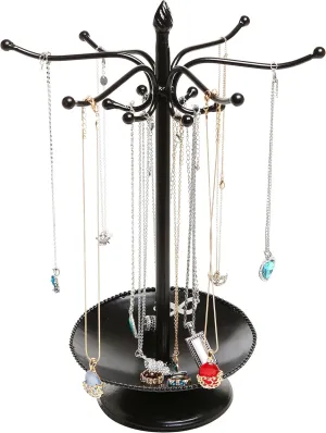 MyGift Freestanding Metal Rotating Jewelry Stand Organizer Display Tree with 24 Hooks for Bracelets, Necklaces, Hoop Earrings (black-1)