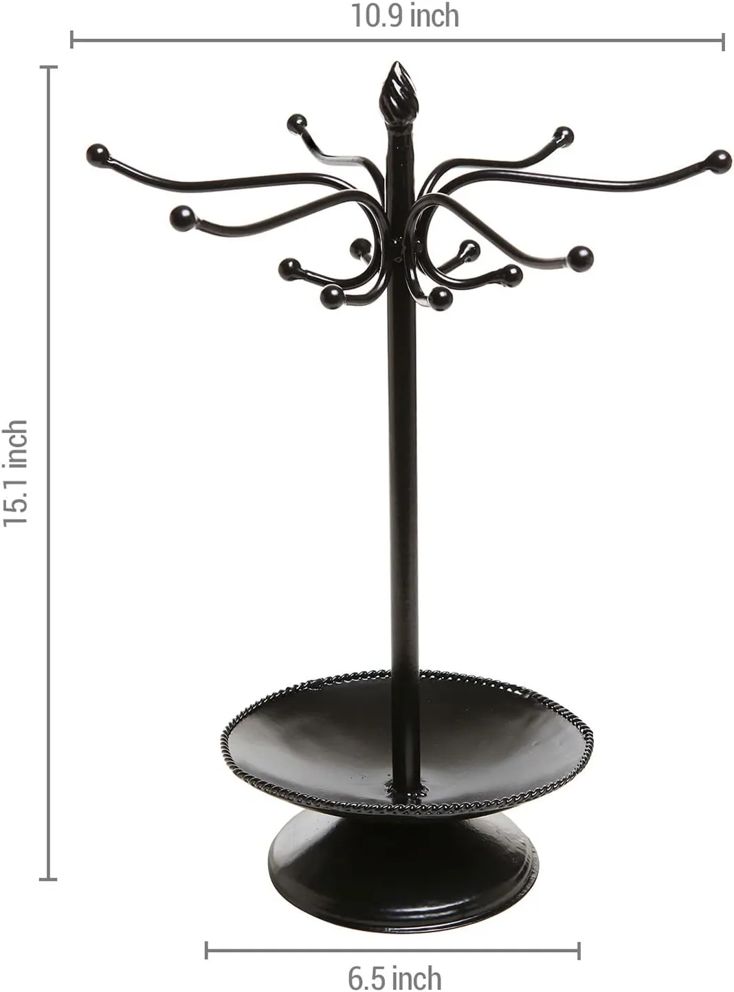 MyGift Freestanding Metal Rotating Jewelry Stand Organizer Display Tree with 24 Hooks for Bracelets, Necklaces, Hoop Earrings (black-1)