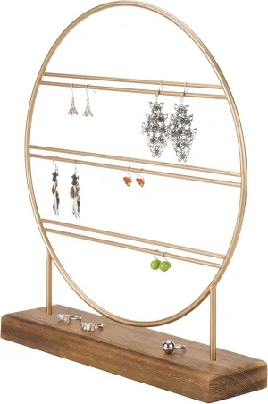 MyGift Freestanding Metal Rotating Jewelry Stand Organizer Display Tree with 24 Hooks for Bracelets, Necklaces, Hoop Earrings (Brass)