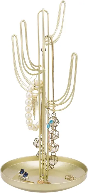 MyGift Freestanding Metal Rotating Jewelry Stand Organizer Display Tree with 24 Hooks for Bracelets, Necklaces, Hoop Earrings (Gold)