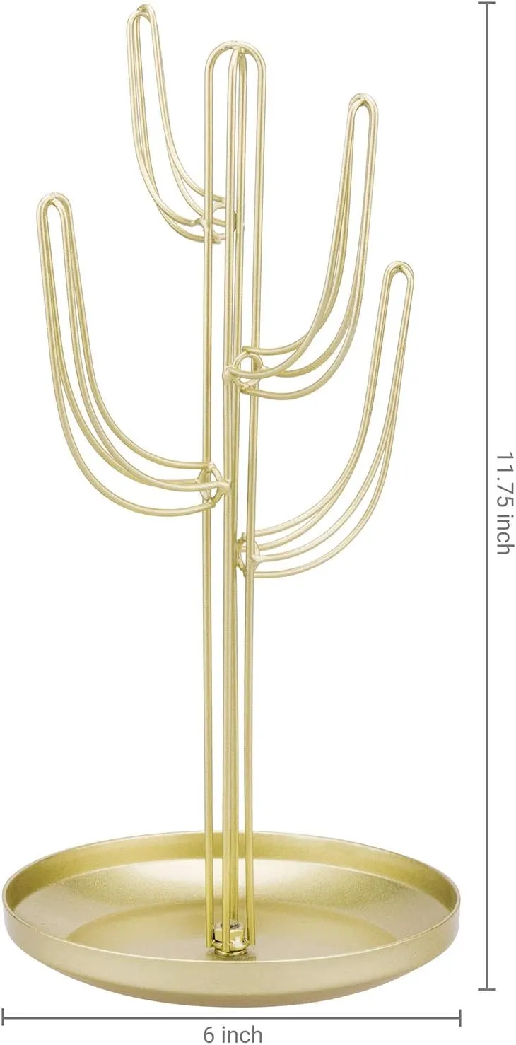 MyGift Freestanding Metal Rotating Jewelry Stand Organizer Display Tree with 24 Hooks for Bracelets, Necklaces, Hoop Earrings (Gold)