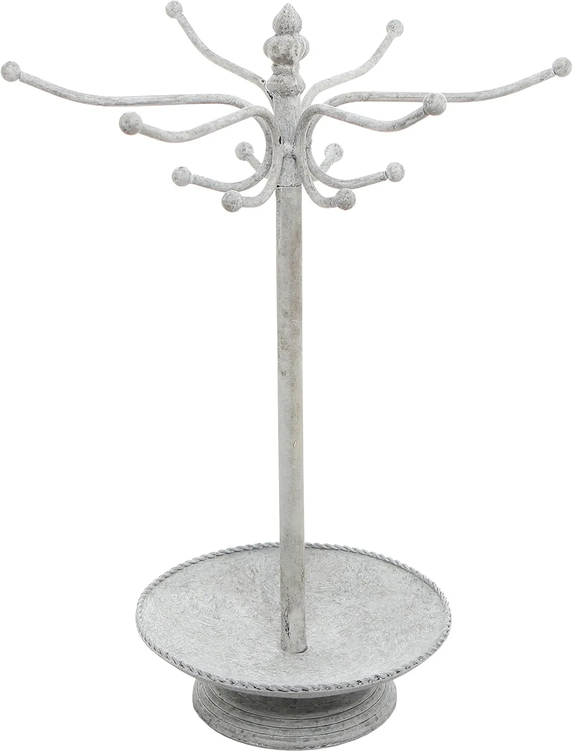 MyGift Freestanding Metal Rotating Jewelry Stand Organizer Display Tree with 24 Hooks for Bracelets, Necklaces, Hoop Earrings (White)