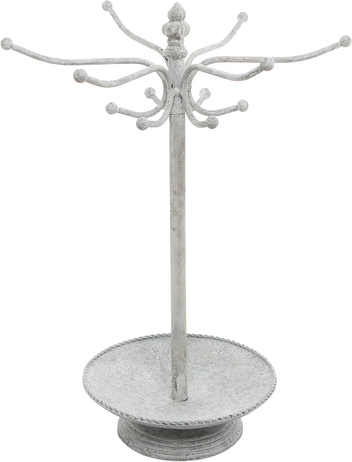 MyGift Freestanding Metal Rotating Jewelry Stand Organizer Display Tree with 24 Hooks for Bracelets, Necklaces, Hoop Earrings (White)