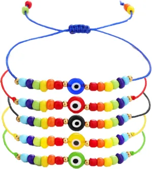 NA Evil Eye Bracelets for Girls Women Colorful Rainbow Beaded Handmade Thread String Bracelet Jewelry