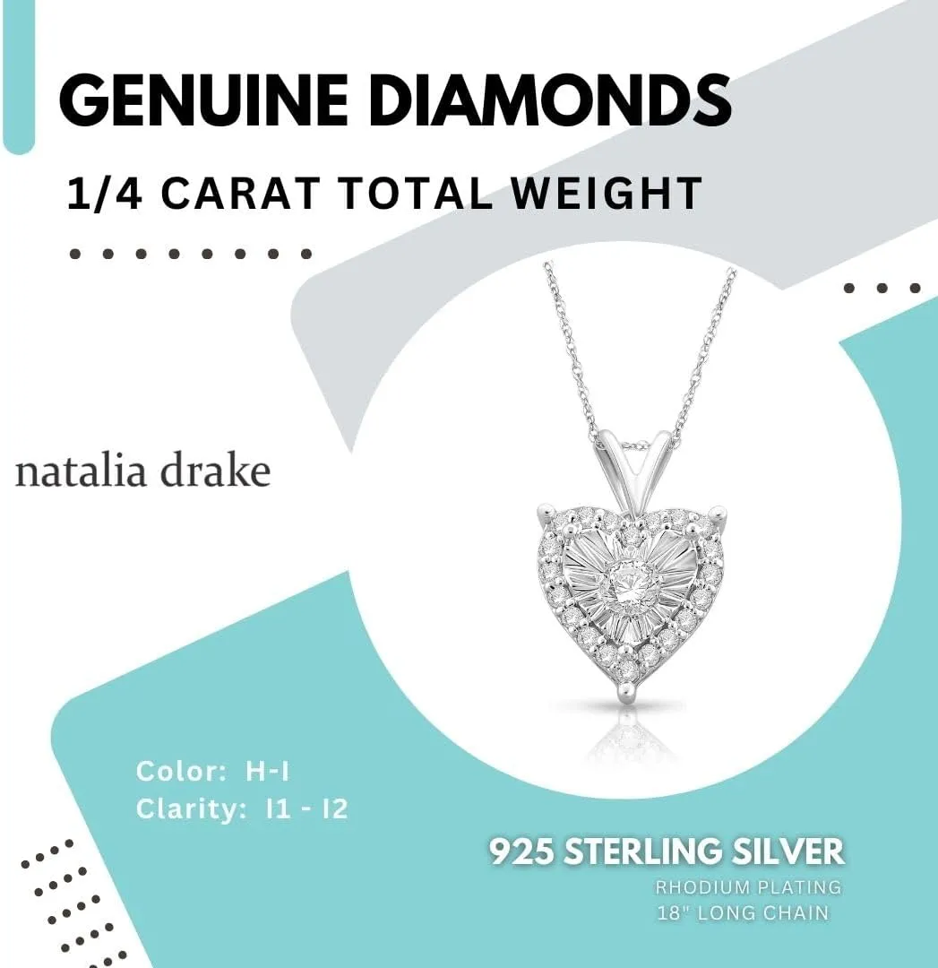 Natalia Drake 1/4 Cttw Heart Shaped Diamond Jewelry Earrings for Women or Womens Necklace in 925 Sterling Silver