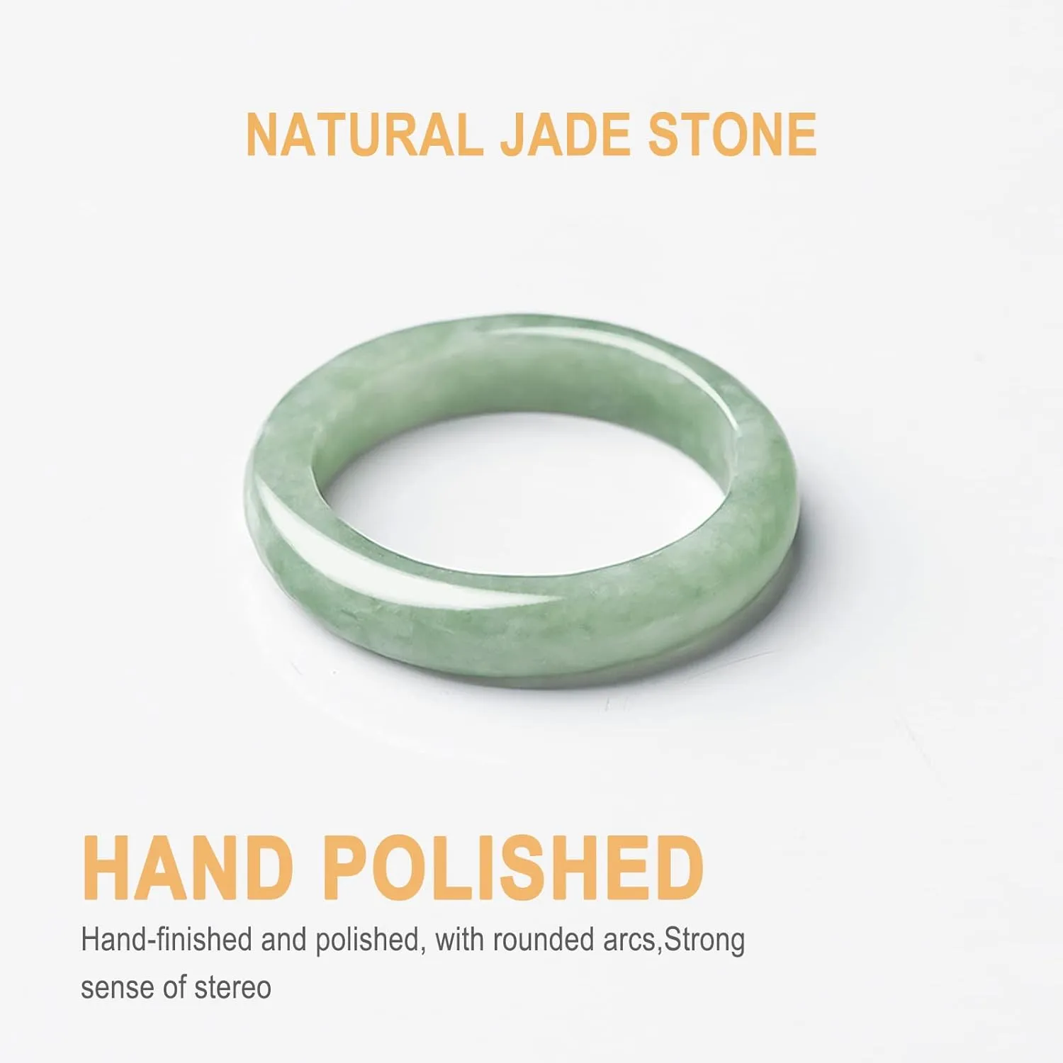 Natural Light Green Jade Ring(Size:3-13), A Grade Green Slim Jade Rings for Women 100% Real Stone Jade Band Ring Simple Gemstone Ring Jewelry Gift