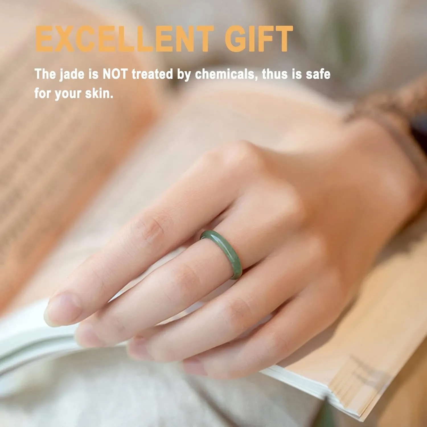 Natural Light Green Jade Ring(Size:3-13), A Grade Green Slim Jade Rings for Women 100% Real Stone Jade Band Ring Simple Gemstone Ring Jewelry Gift